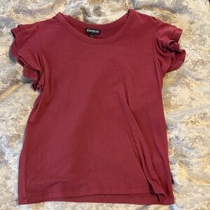 Express Maroon Ruffle Sleeve Tee